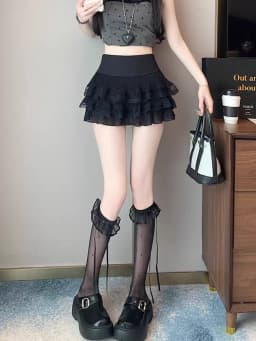 Cute Lace Ruffle Tiered Mini Skirts for Women, High-Waist Spring Summer 2026 New Short Skirt, Petite Friendly Hot Girl