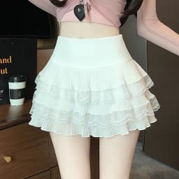 Cute Lace Ruffle Tiered Mini Skirts for Women, High-Waist Spring Summer 2026 New Short Skirt, Petite Friendly Hot Girl