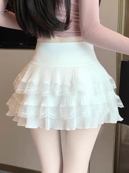 Cute Lace Ruffle Tiered Mini Skirts for Women, High-Waist Spring Summer 2026 New Short Skirt, Petite Friendly Hot Girl