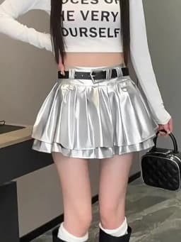 Women Black A-line Leather Skirt Vintage Aesthetic Y2k Pleated Skirt Harajuku Korean Gothic Mini Skirt Emo 2000s Clothes Summer