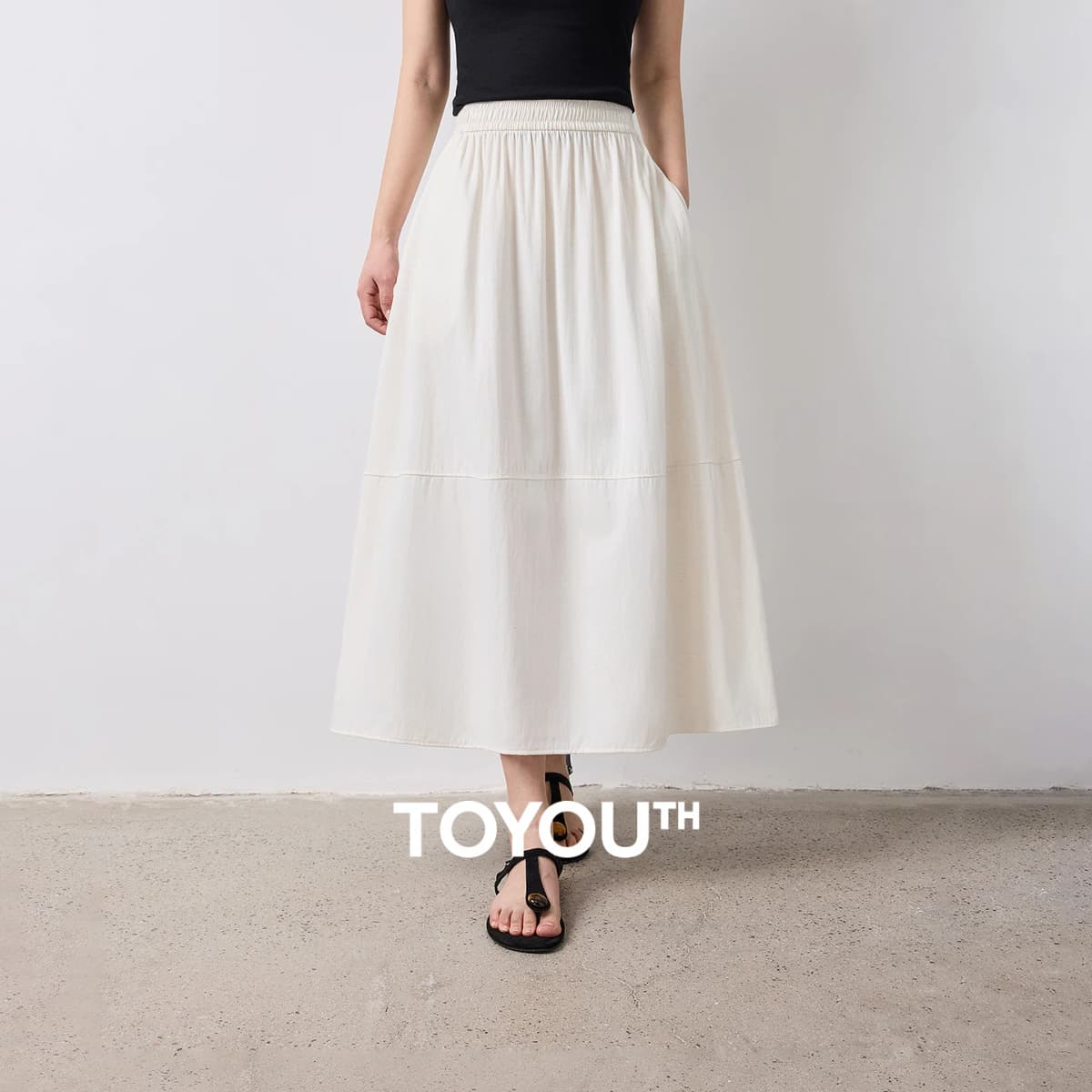 TOYOUTH Women Skirt Summer 2026 Wrinkled Texture Elastic Waist High Waist Cocoon Split A Line Soft Comfortable Daily Style