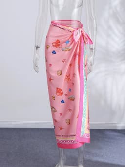 Side Knot Printed Women Skirt High Waist Tie Honeymoon Travel Swimsuit Coverup Beach Bathing Suit Wrap Skirts Sexy