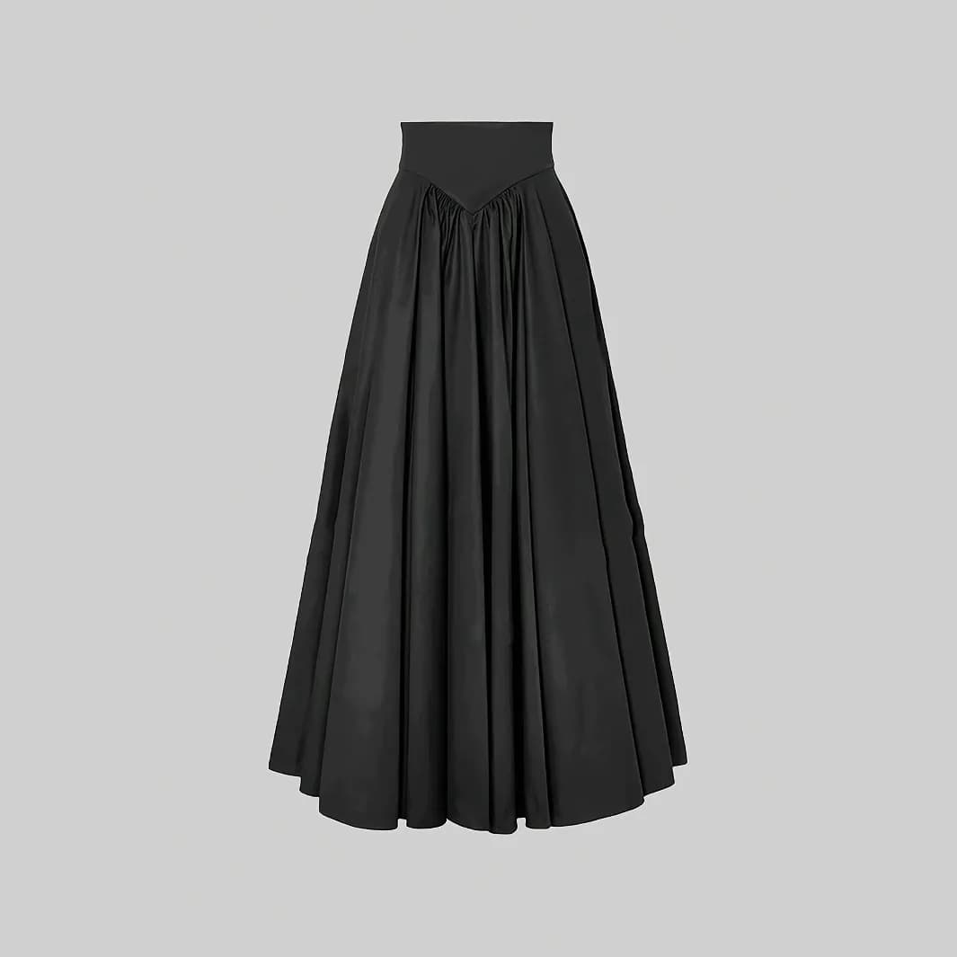 Elegant Solid Color Pleated A-Line Long Skirt, Vintage Style, Flowy Swing Hem, Ideal for Party & Daily Wear