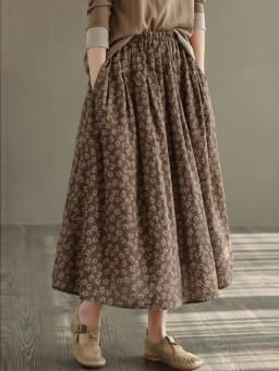 Women Casual Skirts New Arrival 2023 Autumn Vintage Style Floral Print Loose Comfortable Ladies Elegant A-line Long Skirt D536