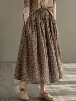 Women Casual Skirts New Arrival 2023 Autumn Vintage Style Floral Print Loose Comfortable Ladies Elegant A-line Long Skirt D536