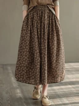 Women Casual Skirts New Arrival 2023 Autumn Vintage Style Floral Print Loose Comfortable Ladies Elegant A-line Long Skirt D536