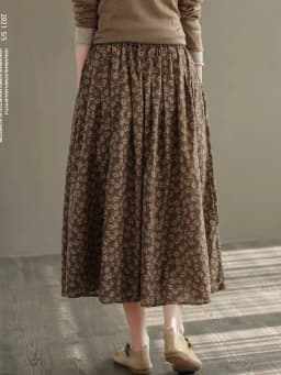 Women Casual Skirts New Arrival 2023 Autumn Vintage Style Floral Print Loose Comfortable Ladies Elegant A-line Long Skirt D536