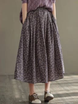 Women Casual Skirts New Arrival 2023 Autumn Vintage Style Floral Print Loose Comfortable Ladies Elegant A-line Long Skirt D536