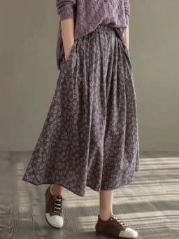 Women Casual Skirts New Arrival 2023 Autumn Vintage Style Floral Print Loose Comfortable Ladies Elegant A-line Long Skirt D536
