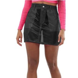 Women Short Skirts Front Zipper and Snap Sexy Slim Transparency PVC Leather Mini Skirt Perspective Leotard Pencil Skirts S-7XL