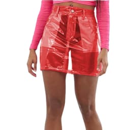Women Short Skirts Front Zipper and Snap Sexy Slim Transparency PVC Leather Mini Skirt Perspective Leotard Pencil Skirts S-7XL