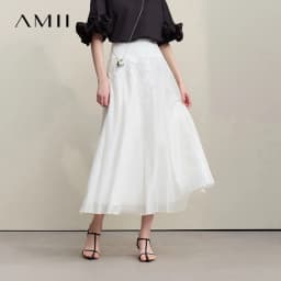 Amii Women's A-Line Skirt 2026 Summer New Elegant Lace Trim Midi Skirt Versatile Casual Loose Fit Solid Woman Clothes 12622031