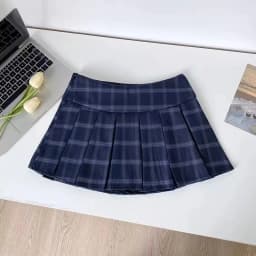 Blue Plaid Pleated Skirts for Women Vintage High Waist Preppy All Match Mini Skirts Y2K Summer Female Sweet Jk Dance Skirts new
