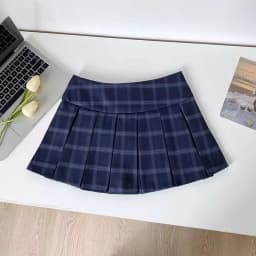 Blue Plaid Pleated Skirts for Women Vintage High Waist Preppy All Match Mini Skirts Y2K Summer Female Sweet Jk Dance Skirts new
