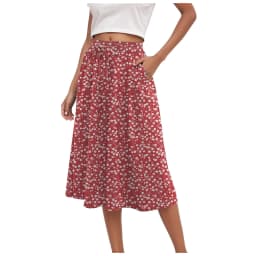 Summer Long Maxi Skirt Women's Elegant Mini Floral Pleated Skirts High Waist A Line Below Knee Casual Skirts With Pockets