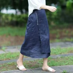 Literary Cotton Linen Split Skirt Women Single Breasted Midi A-Line Skirts Vintage Asymmetric Skirts Slimming