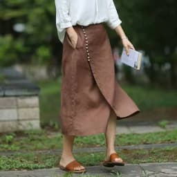 Literary Cotton Linen Split Skirt Women Single Breasted Midi A-Line Skirts Vintage Asymmetric Skirts Slimming