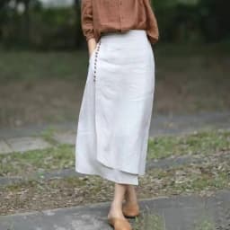 Literary Cotton Linen Split Skirt Women Single Breasted Midi A-Line Skirts Vintage Asymmetric Skirts Slimming
