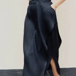 Miyake Pleated Plisse Skirt 2026 Spring New Design Pleats Jupe Women Black Irregular Split Mid-Length Texture Fold Half Skirt