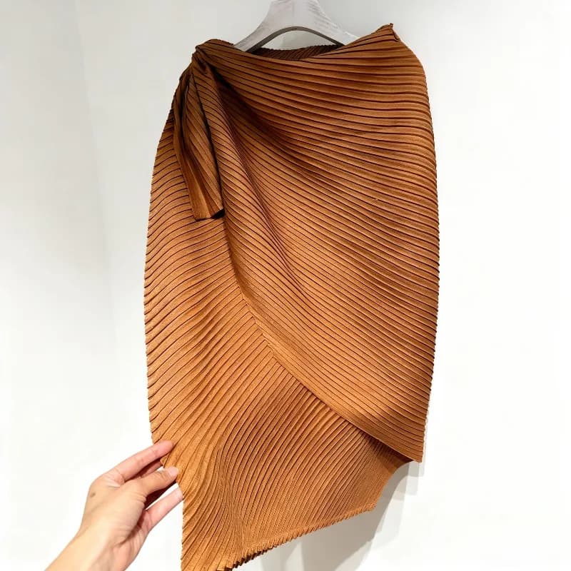 Miyake Pleated Plisse Skirt 2026 Spring New Design Pleats Jupe Women Black Irregular Split Mid-Length Texture Fold Half Skirt