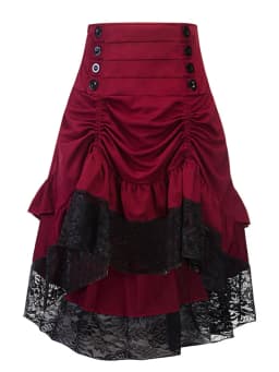 Costumes Steampunk Gothic Skirt Lace Women Clothing High Low Ruffle Party Lolita Red Medieval Victorian Punk Skater Button Front