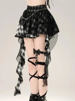 Harajuku Y2K Plaid Skirt Women Vintage Streetwear High Waist Gothic Mini Skirts Retro Lace Patchwork Punk Style Lady Skirt New