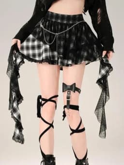 Harajuku Y2K Plaid Skirt Women Vintage Streetwear High Waist Gothic Mini Skirts Retro Lace Patchwork Punk Style Lady Skirt New