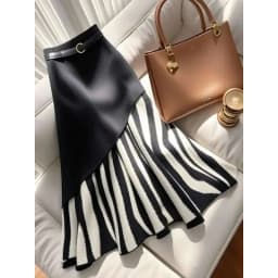 Irregualr Design Waistband Wrapped Hip Slim Mermaid Skirt Women's 2025 Spring New Tide Striped Patchwork Half Long Skirt