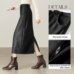 SENTUBILA Women's A-Line PU Leather Skirt 2026 Autumn New Back Split Hem Comfortable Commuter Casual Midi Skirt Ladies 153QA3200