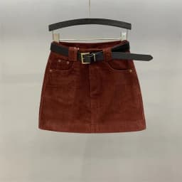 Retro Red Corduroy A-Line Skirt Women's Autumn Winter New High Waist Slimming Small Size Versatile Short Skirt