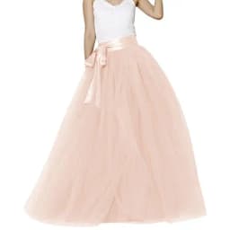 Women Wedding Long Maxi Puffy Tulle Skirt Floor Length A Line with Bowknot Belt High Waisted for Wedding Party Evening