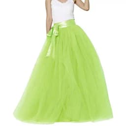 Women Wedding Long Maxi Puffy Tulle Skirt Floor Length A Line with Bowknot Belt High Waisted for Wedding Party Evening