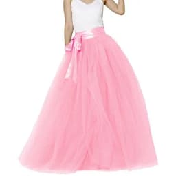 Women Wedding Long Maxi Puffy Tulle Skirt Floor Length A Line with Bowknot Belt High Waisted for Wedding Party Evening