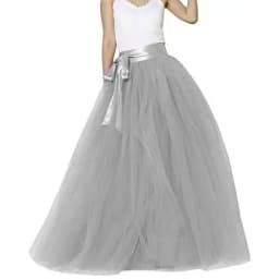 Women Wedding Long Maxi Puffy Tulle Skirt Floor Length A Line with Bowknot Belt High Waisted for Wedding Party Evening