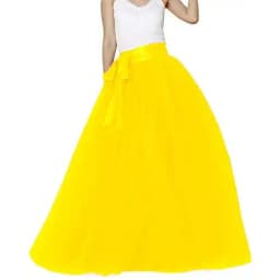 Women Wedding Long Maxi Puffy Tulle Skirt Floor Length A Line with Bowknot Belt High Waisted for Wedding Party Evening