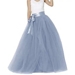 Women Wedding Long Maxi Puffy Tulle Skirt Floor Length A Line with Bowknot Belt High Waisted for Wedding Party Evening