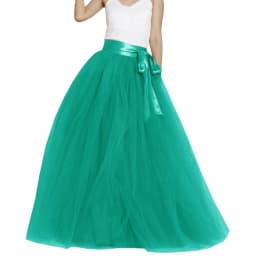 Women Wedding Long Maxi Puffy Tulle Skirt Floor Length A Line with Bowknot Belt High Waisted for Wedding Party Evening