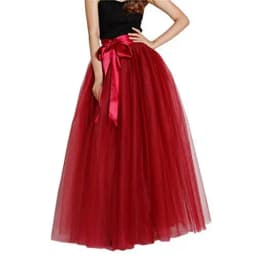 Women Wedding Long Maxi Puffy Tulle Skirt Floor Length A Line with Bowknot Belt High Waisted for Wedding Party Evening