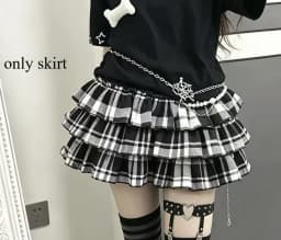 Y2K Black White Print Mini Skirt Women Slim Design Ruffle Layered A Line Skirt Elastic Waist Harajuku Pleated Short Piano Skirts