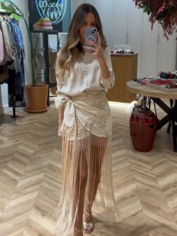 Embroidered Tassel Splicing Skirt Women Chic Hollow Out High Waist Pleated See Through Skirts 2025 Lady Summer Chic Streetwear