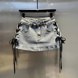 Leopard Print Denim Skort Women Vintage High Street Lace Up Bodycon Mini Skirt Y2K Summer Casual Skirts with Built-in Shorts