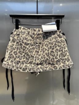 Leopard Print Denim Skort Women Vintage High Street Lace Up Bodycon Mini Skirt Y2K Summer Casual Skirts with Built-in Shorts