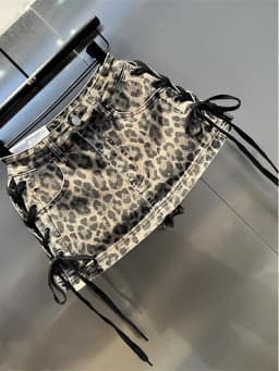 Leopard Print Denim Skort Women Vintage High Street Lace Up Bodycon Mini Skirt Y2K Summer Casual Skirts with Built-in Shorts