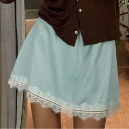 Combhasaki Women Summer Chic Fairy Floral Lace Hem Patchwork Satin Silky Elastic Low Waist Short Mini Pencil Skirts Streetwear
