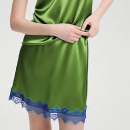 Combhasaki Women Summer Chic Fairy Floral Lace Hem Patchwork Satin Silky Elastic Low Waist Short Mini Pencil Skirts Streetwear