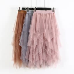 Women irregular Tulle Skirts Fashion Elastic High Waist Mesh Tutu Skirt Pleated Long Skirts Midi Skirt Saias Faldas Jupe Femmle