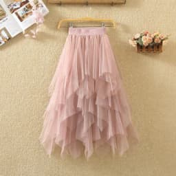 Women irregular Tulle Skirts Fashion Elastic High Waist Mesh Tutu Skirt Pleated Long Skirts Midi Skirt Saias Faldas Jupe Femmle