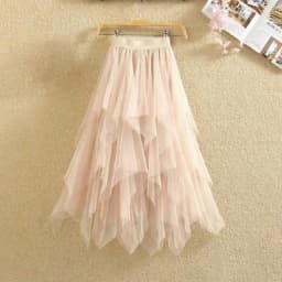Women irregular Tulle Skirts Fashion Elastic High Waist Mesh Tutu Skirt Pleated Long Skirts Midi Skirt Saias Faldas Jupe Femmle