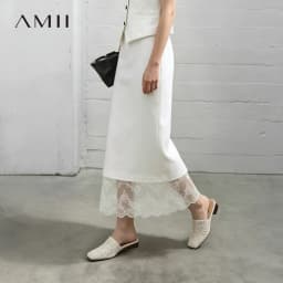 Amii Women Skirt Lace Elegant Sequin Back Slit Ankle Length Office Lady Chic Straight Skirts Casual Women Clothing 12623026