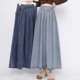 Lace Up Corset Midi Long Skirts Women Spring Summer Korea Style Vintage High Waist Jean Skirt A-Line Ruffle Pleated Denim Skirt